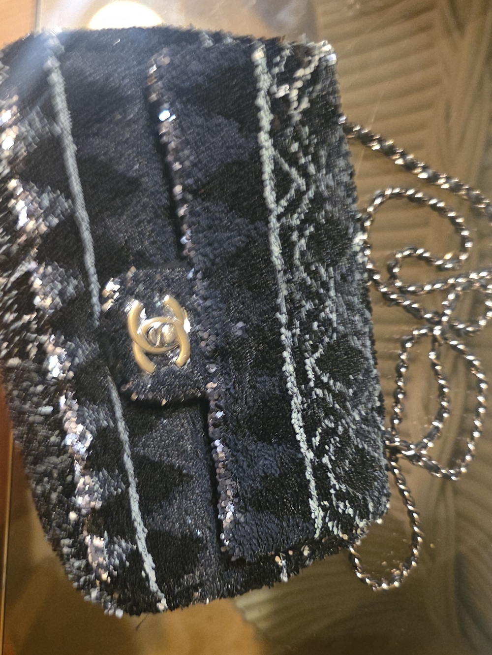 CHANEL Black Tweed Sequin Mini Crossbody Bag